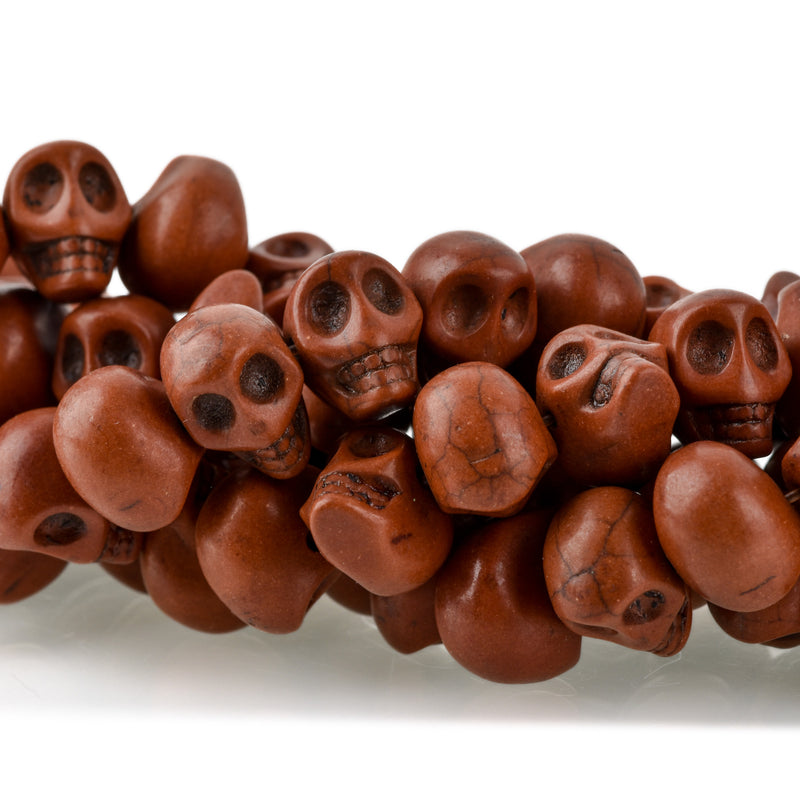 12mm BROWN Howlite Skull Beads, Drilled Sideways, full strand, about 40 beads, how0677