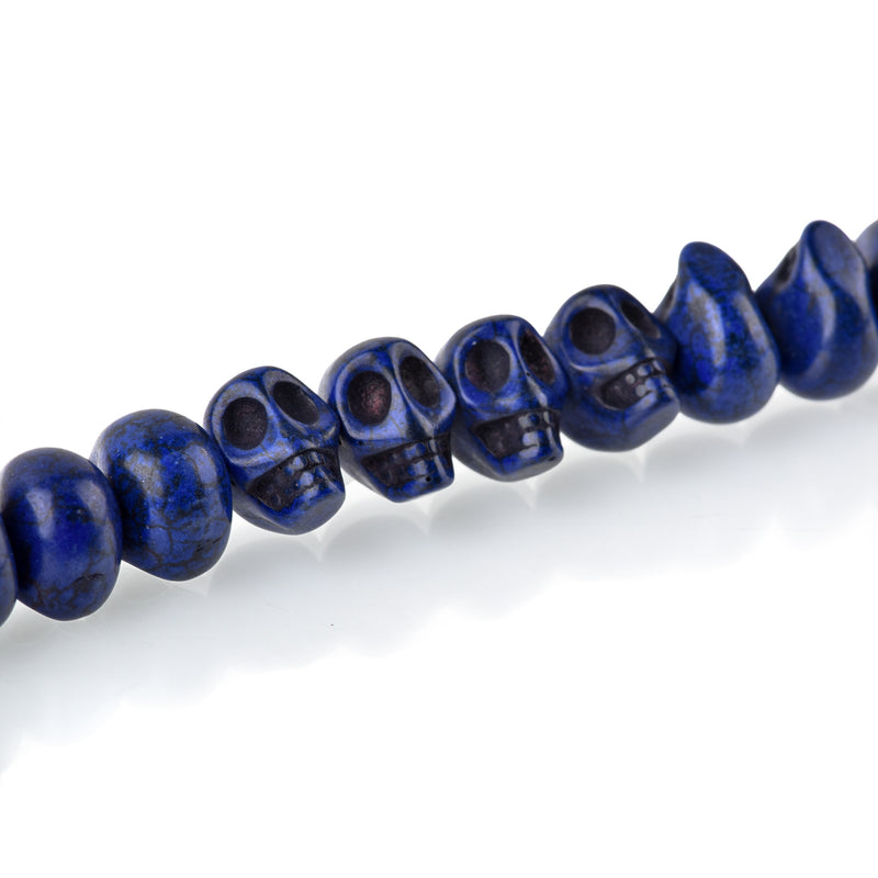 12mm DARK BLUE Howlite Skull Beads, Drilled Sideways, full strand, about 40 beads, how0678