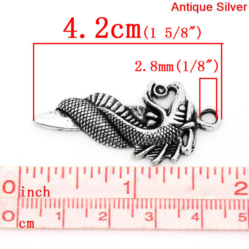 6 Silver Pewter DRAGON HEAD Charm Pendants   42mm x 21mm chs0811