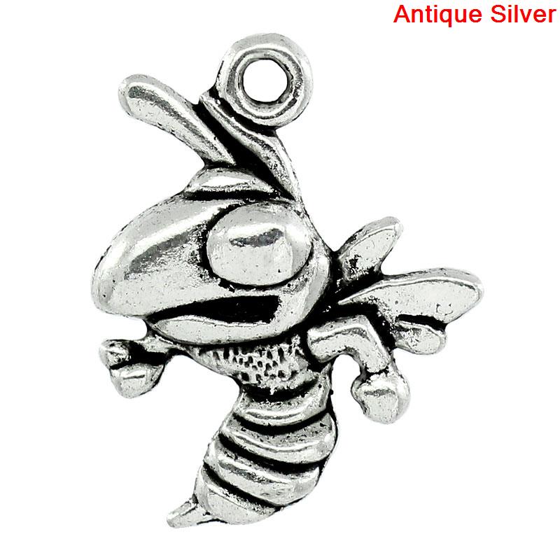8 Silver Pewter BEE or HORNET Mascot Animal Charm Pendants, chs1296