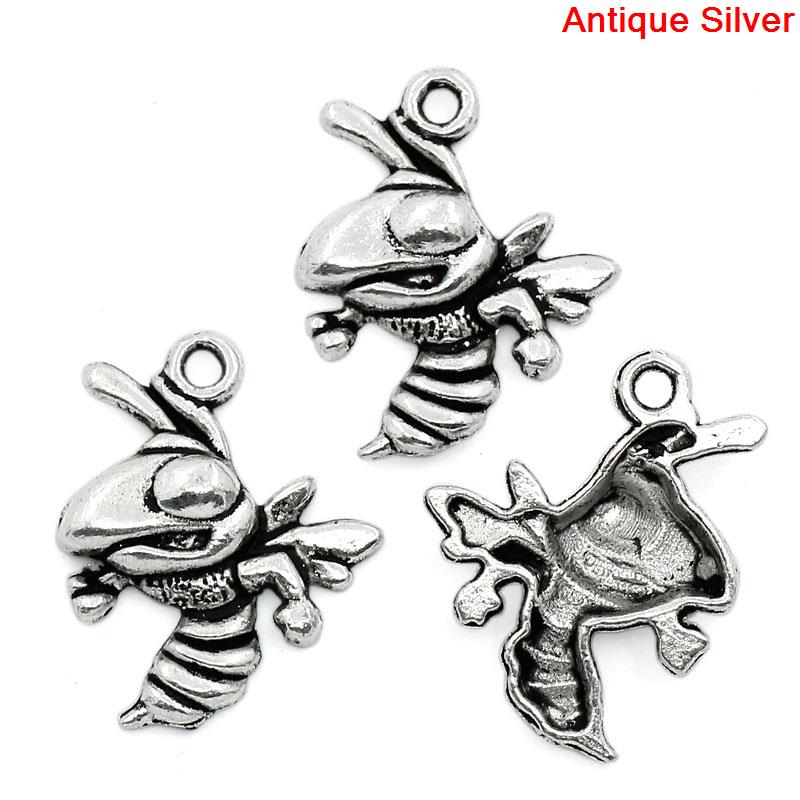 8 Silver Pewter BEE or HORNET Mascot Animal Charm Pendants, chs1296