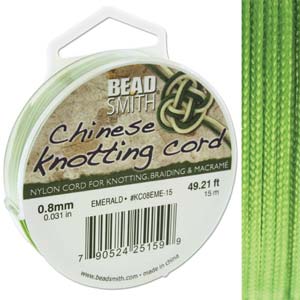 Chinese Knotting Cord Olive Emerald Green 0.8mm, 15m, cor0406