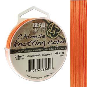 Chinese Knotting Cord Neon Orange 0.8mm, 15m, cor0409