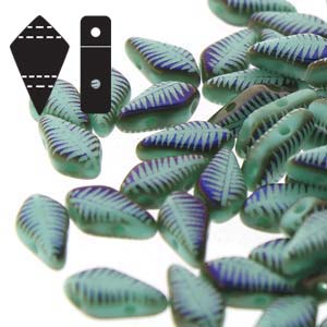 Kite Beads, Turquoise Feather Laser, 24g, Czech Glass, KT9563120-22203F, bsd1020