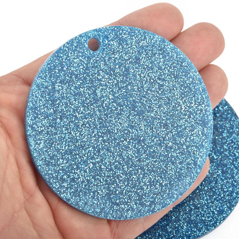 10 TURQUOISE BLUE Glitter Circle Blanks 3" Laser Cut Acrylic Charms Disc Lca0532