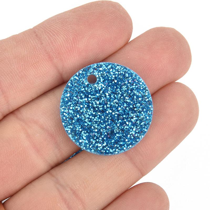 10 TURQUOISE BLUE Glitter Circle Keychain Blanks 1" Laser Cut Acrylic Charms Disc Lca0533