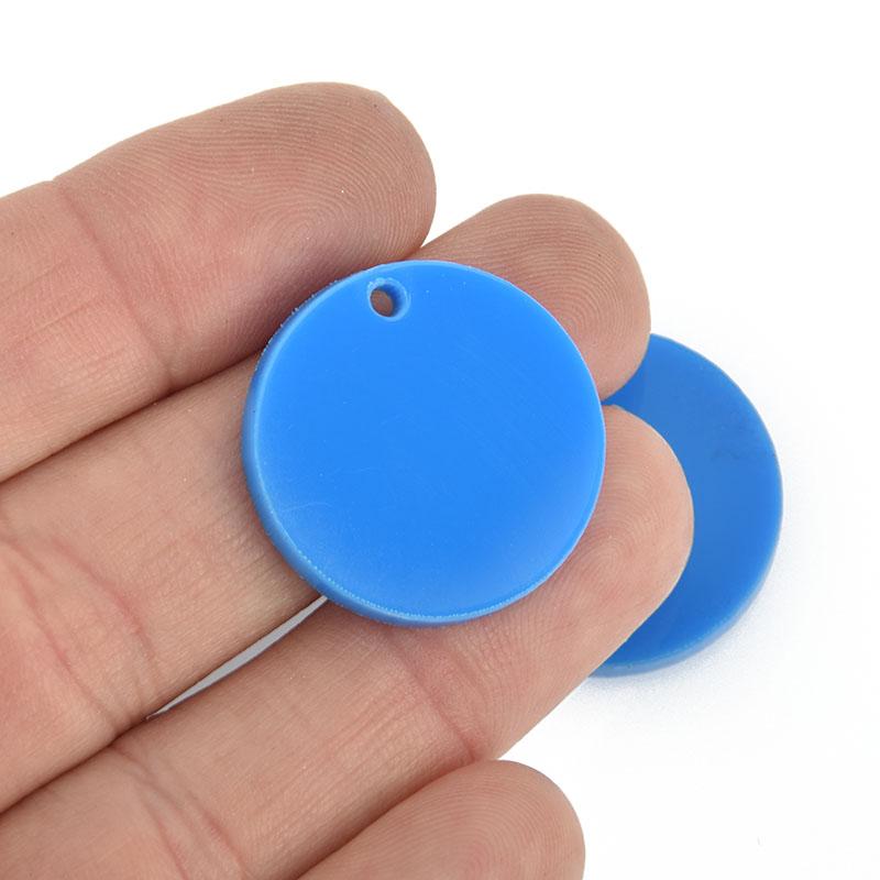 10 BLUE OPAQUE 1" acrylic Circle Charms, blanks round drop Lca0602