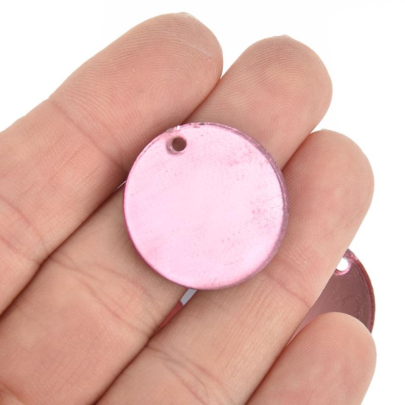 10 PINK MIRROR 1" Acrylic Circle Charms blanks round drop Lca0607