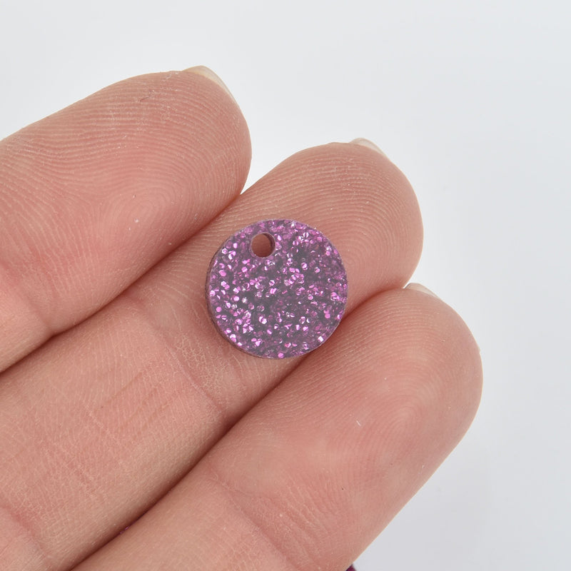 10 MAGENTA PINK GLITTER Circle Charm Blanks 1/2" Laser Cut Acrylic Disc Lca0633