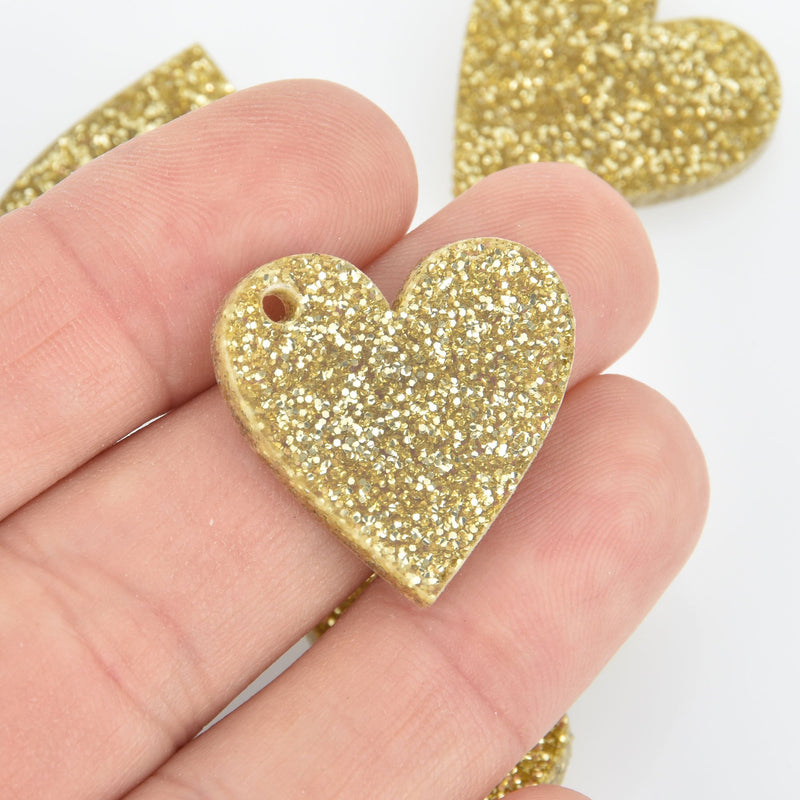 10 GOLD Glitter 1" HEART Charms Laser Cut Acrylic Blanks Lca0652a