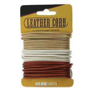 2mm Round Leather Cord, Copper Gold Silver Assortment, 24 feet total, Lth0080