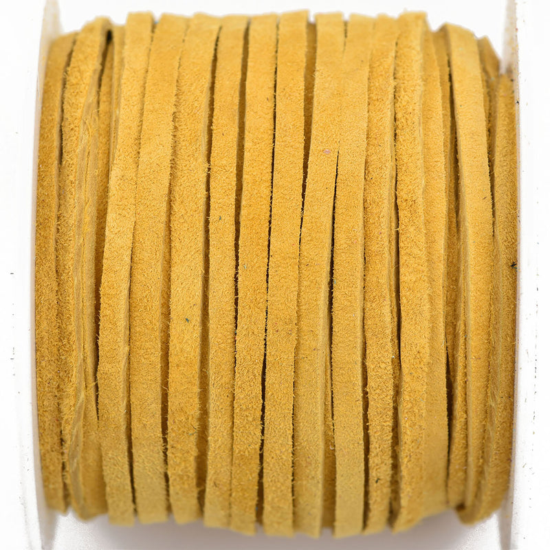 1/8" Suede Leather Lace, GOLD NUGGET, real leather by the yard, Realeather made in USA, 3mm wide, 25 yards, Lth0017