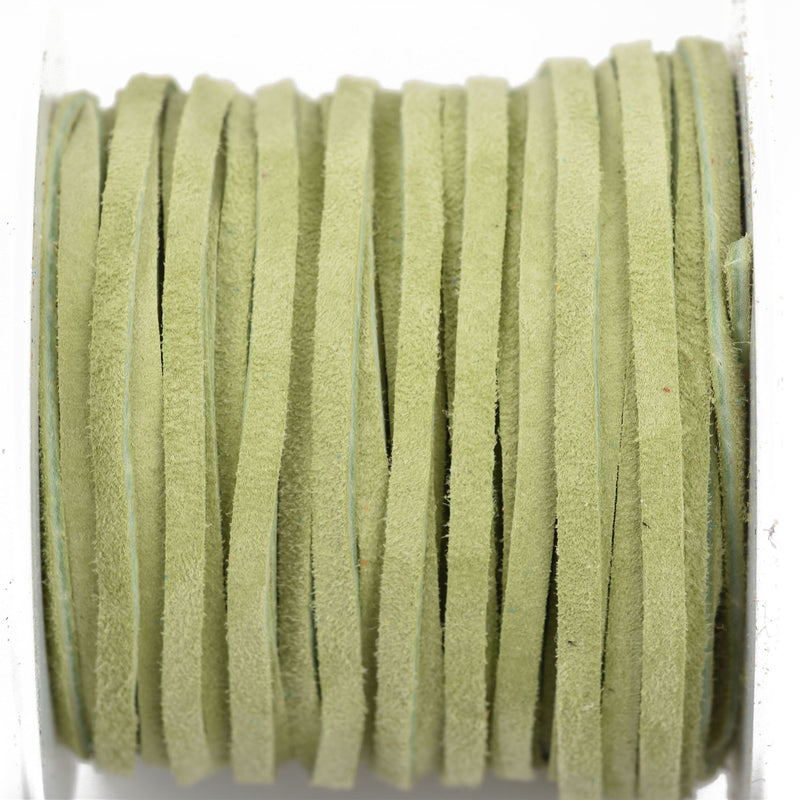 1/8" Suede Leather Lace, KIWI GREEN, real leather by the yard, Realeather made in USA, 3mm wide, 25 yards, Lth0019