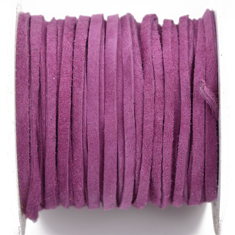 1/8" Suede Leather Lace, VIOLET PURPLE, real leather by the yard, Realeather made in USA, 3mm wide, 25 yards, Lth0020