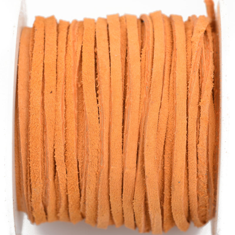 1/8" Suede Leather Lace, ORANGE PEEL, real leather by the yard, Realeather made in USA, 3mm wide, 25 yards, Lth0021