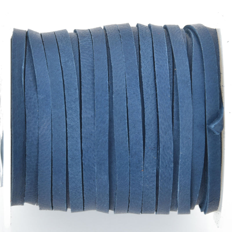 1/8" Deerskin Leather Lace CADET BLUE Deer Skin real leather by the yard, Realeather 3mm wide, 50 feet, Lth0048