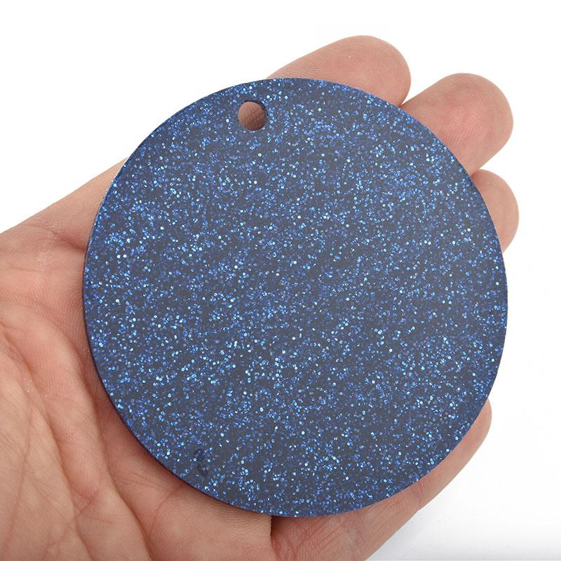 10 ROYAL BLUE GLITTER Circle Blanks 3" Laser Cut Acrylic Blanks Disc Lca0204a