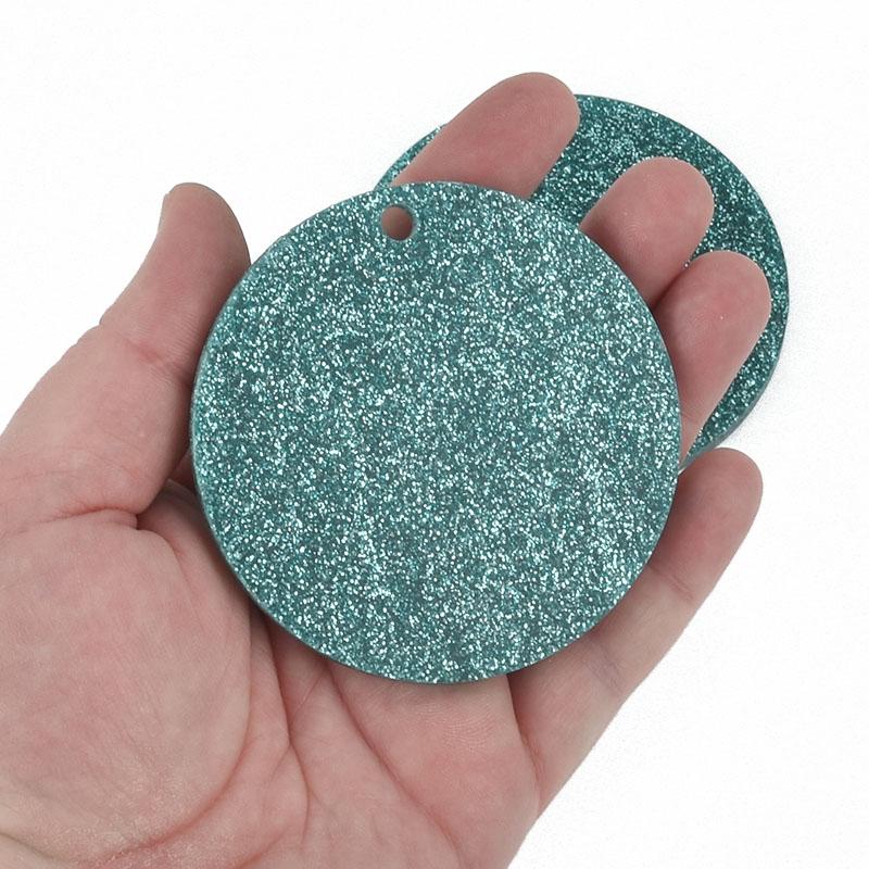 10 TEAL BLUE GREEN Glitter Circle Keychain Blanks 3" Laser Cut Acrylic Blanks Disc Lca0206a