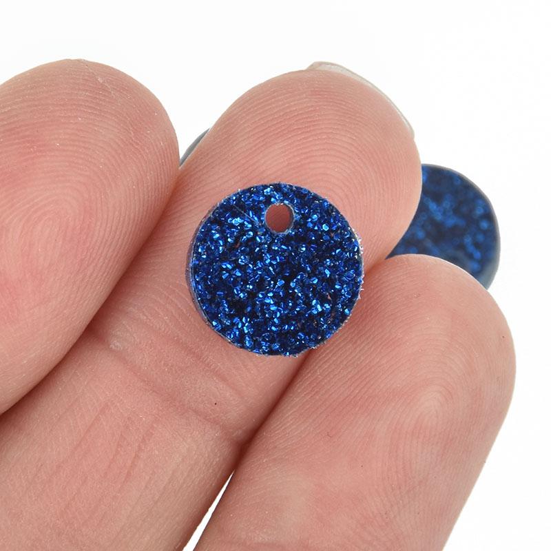 10 ROYAL BLUE GLITTER Circle Charms 1/2" Laser Cut Acrylic Blanks Disc Lca0516