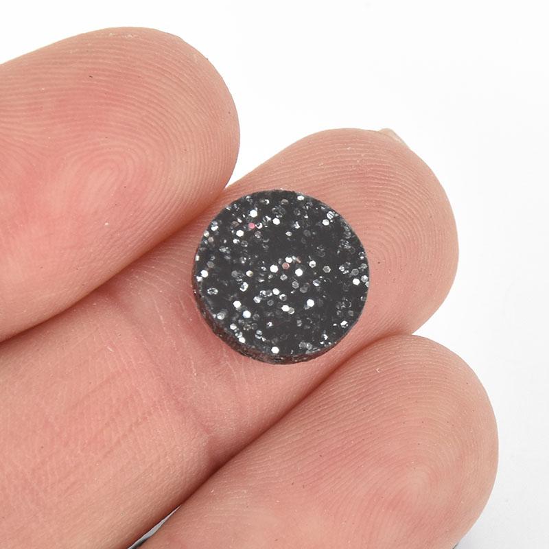 10 BLACK Silver Glitter Circle Keychain Blanks 1/2" Laser Cut Acrylic NO HOLE Lca0518