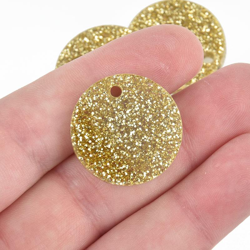 10 GOLD Glitter Circle Keychain Blanks 1" Laser Cut Acrylic Blanks Disc Lca0521