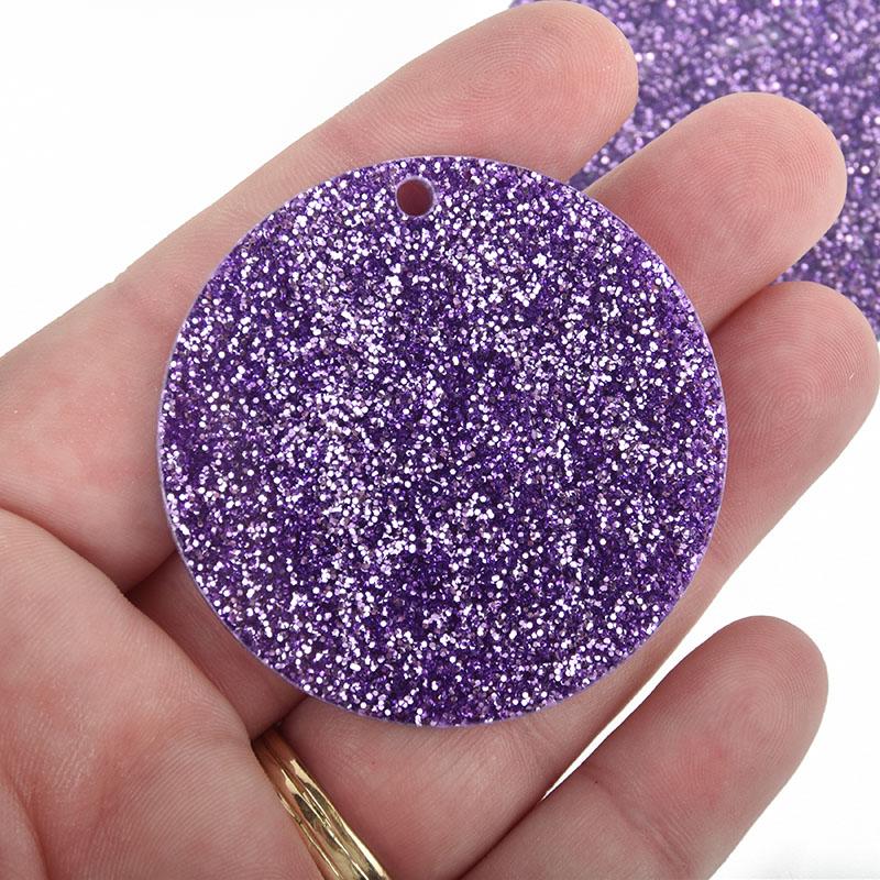 10 PURPLE GLITTER Circle Keychain Blanks 2" Laser Cut Acrylic Blanks Disc Lca0524