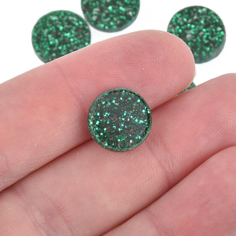 10 Emerald GREEN Glitter Circle Cabochon Blanks 1/2" Laser Cut Acrylic NO HOLE Lca0559