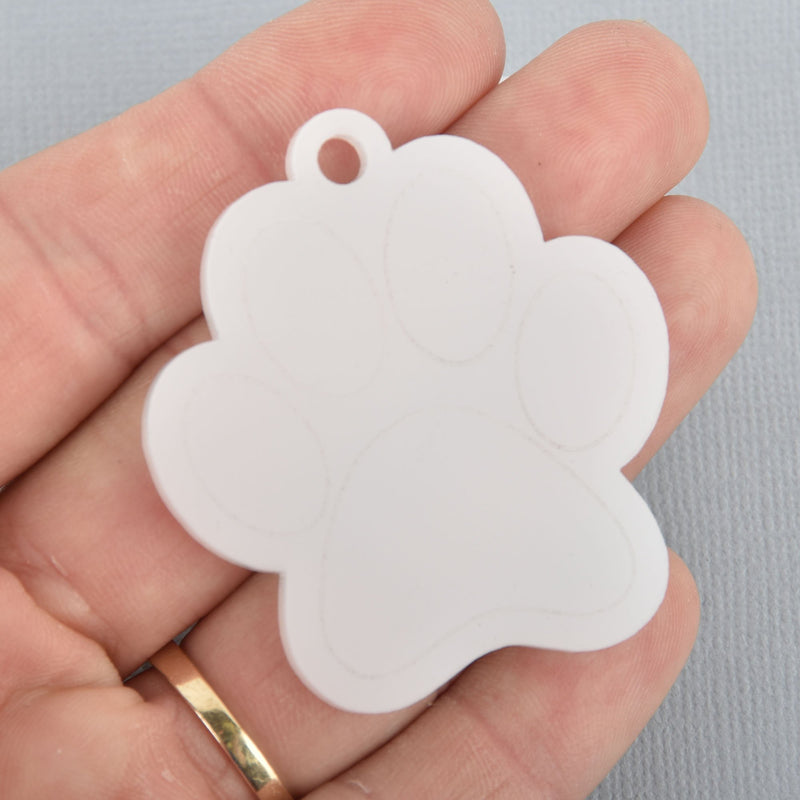 5 White PAW PRINT Acrylic blanks 2" Laser cut engraved design Lca0569