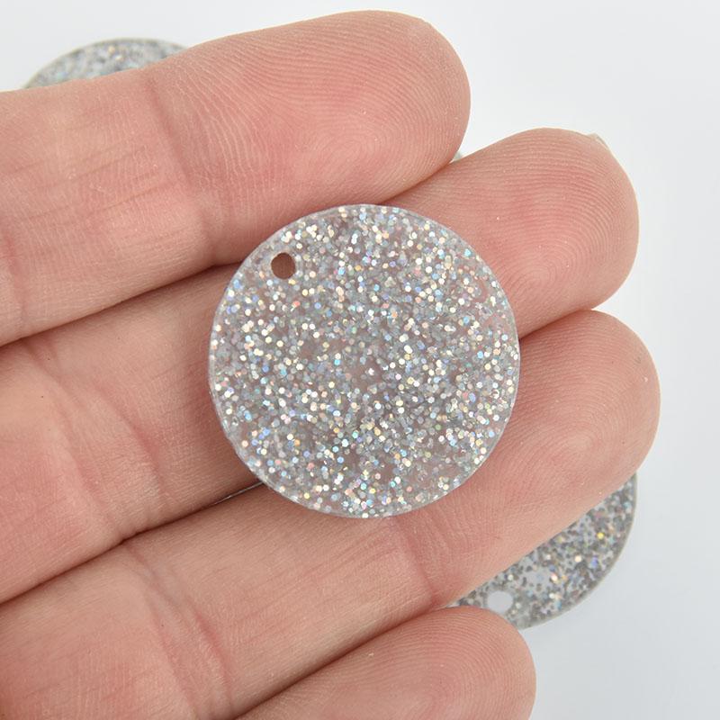 10 IRIDESCENT RAINBOW Glitter Circle Charm Blanks 1" Laser Cut Acrylic Charms Disc Lca0578