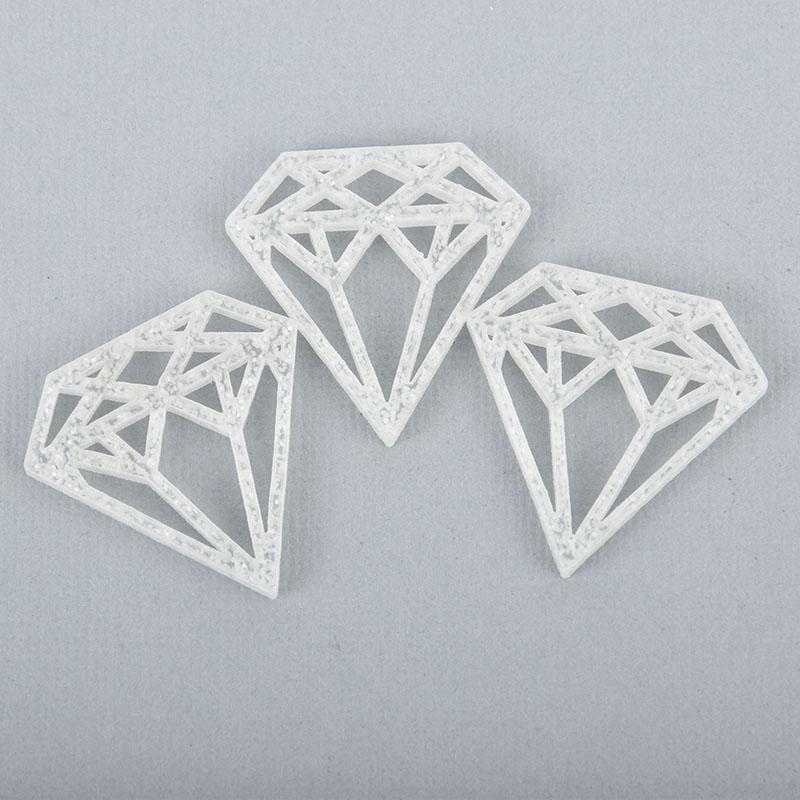 4 DIAMOND Charms, WHITE GLITTER Acrylic Laser cut 1.25" Lca0579