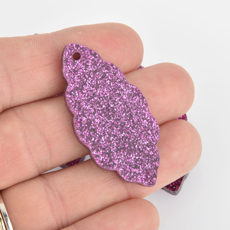 4 Acrylic Leaf Charms MAGENTA GLITTER Laser Cut 1.75" Lca0766a