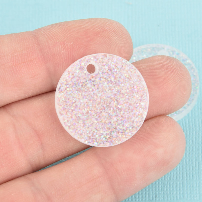 10 IRIDESCENT White Glitter 1" Circle Charm Blanks Laser Cut Acrylic Charms Disc Lca0790a