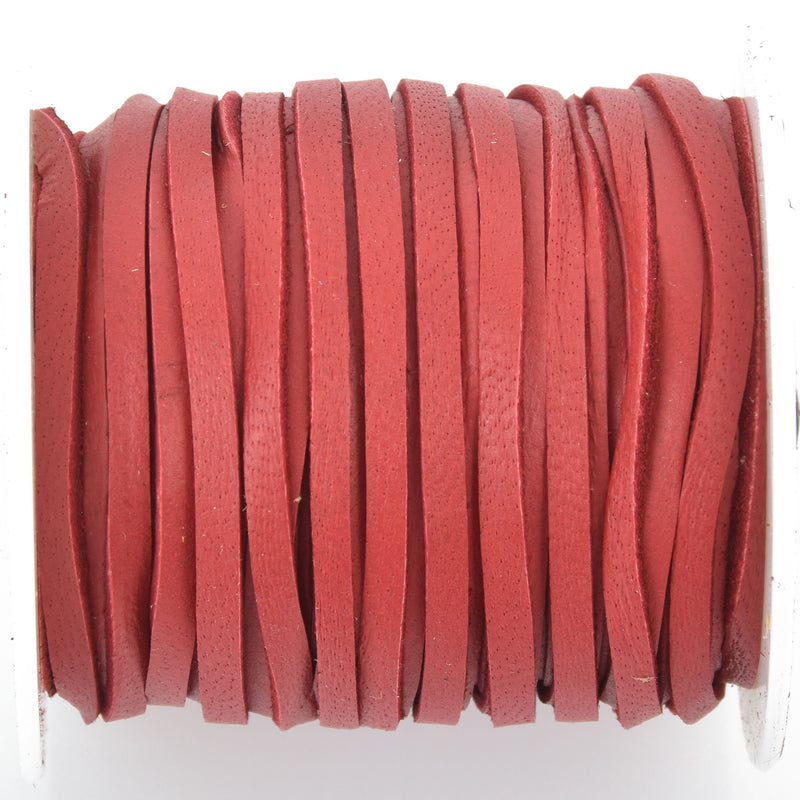 1/8" Deerskin Leather Lace RED Deer Skin real leather by the yard, Realeather 3mm wide, 50 feet, Lth0047