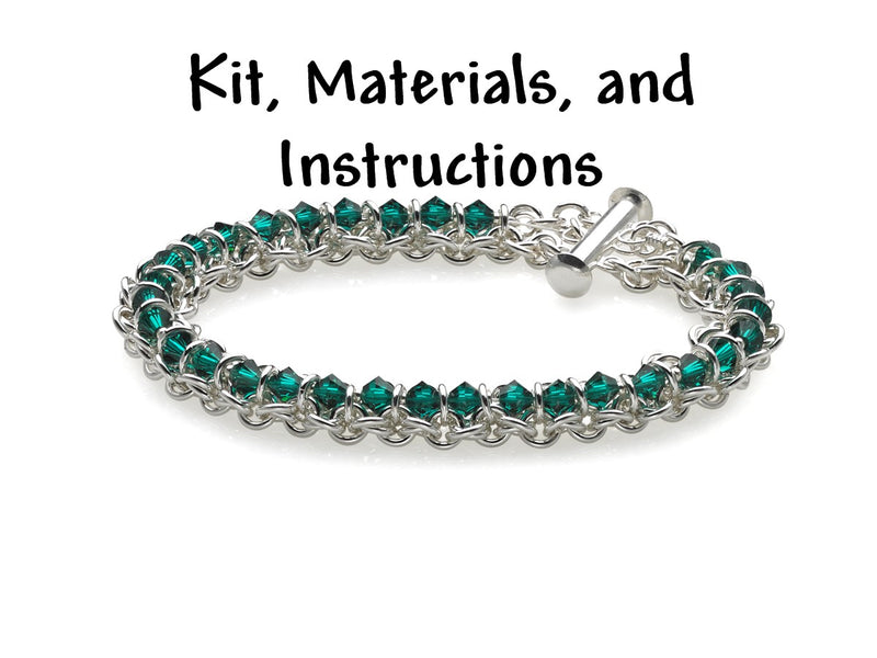 EMERALD GREEN Spine of the Centipede Weave Bracelet Chain Maille Kit, includes materials, full color instructions, May Birthstone kit0023