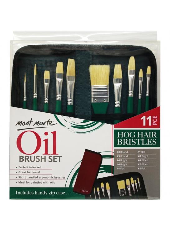 Oil Paint Brush Set in Wallet 11 pcs, Hog Hair Bristle, pnt0200