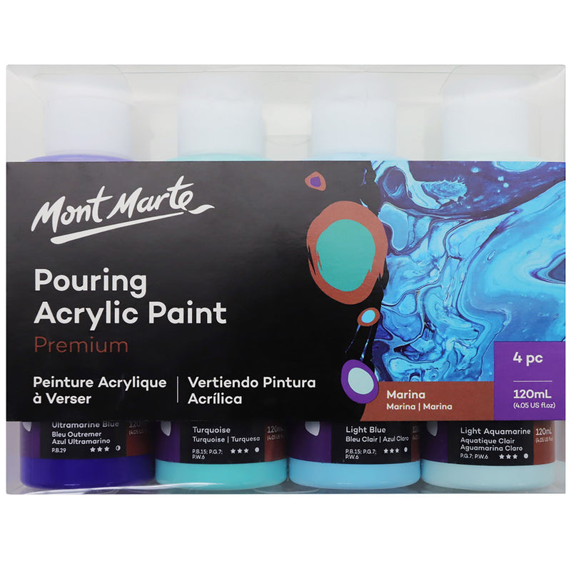 Acrylic Pouring Paint, Marina Set of 4 bottles, 120ml (4oz) each, pnt0152