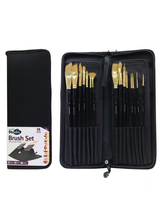 Studio Brush Set in Easel Wallet 15pc, pnt0194