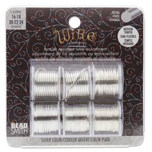 Silver Craft Wire Assortment, 16ga, 18ga, 20ga, 22ga, 24ga, Tarnish Resistant, 17 yards total, wir0263