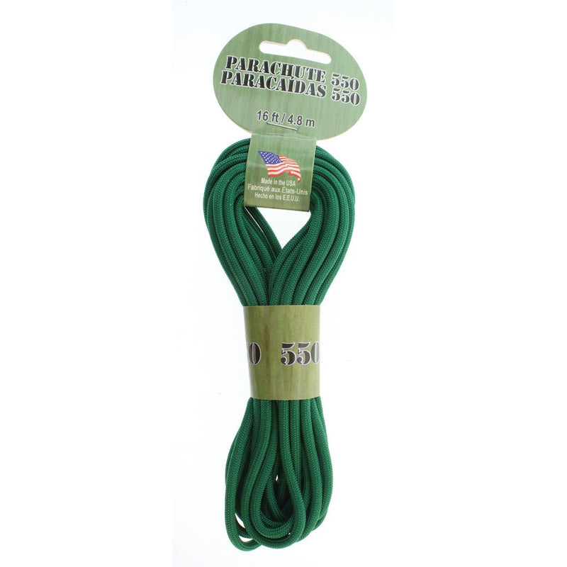 16ft Paracord 550 Kelly Green 4.8mm Parachute Cord cft0117