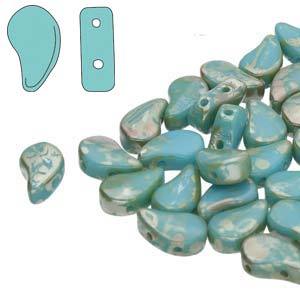 Paisley Duo Czech Glass Beads 8x5mm Turquoise Blue Rembrandt, 22 grams, PD8563030-43500 bsd0318