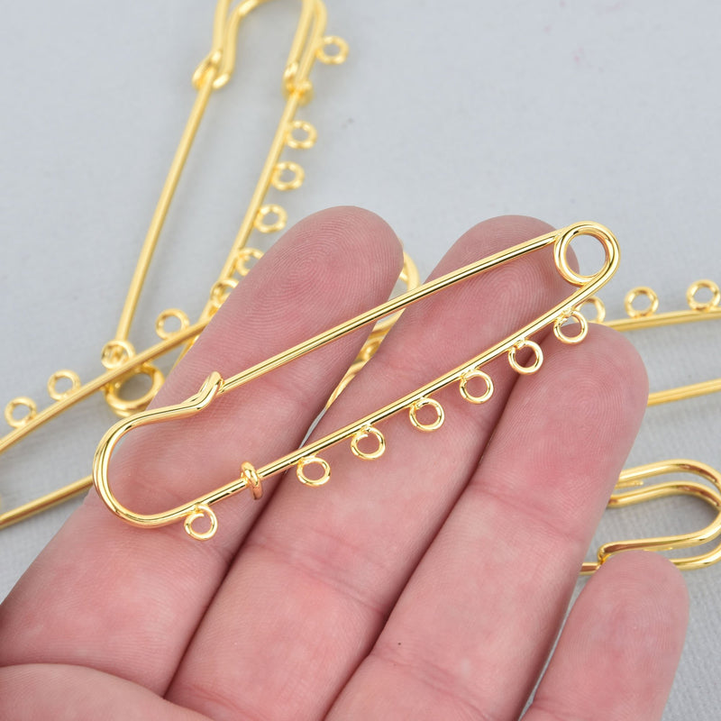 5 Gold Plated Kilt Pins, Safety Pins with 7 holes for Brooches, Brooch Stick Pin, PIN0123