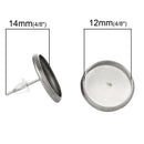 150 (75 pairs) stainless steel cabochon bezel setting earring post components, fits 12mm round inside bezel  fin0365b