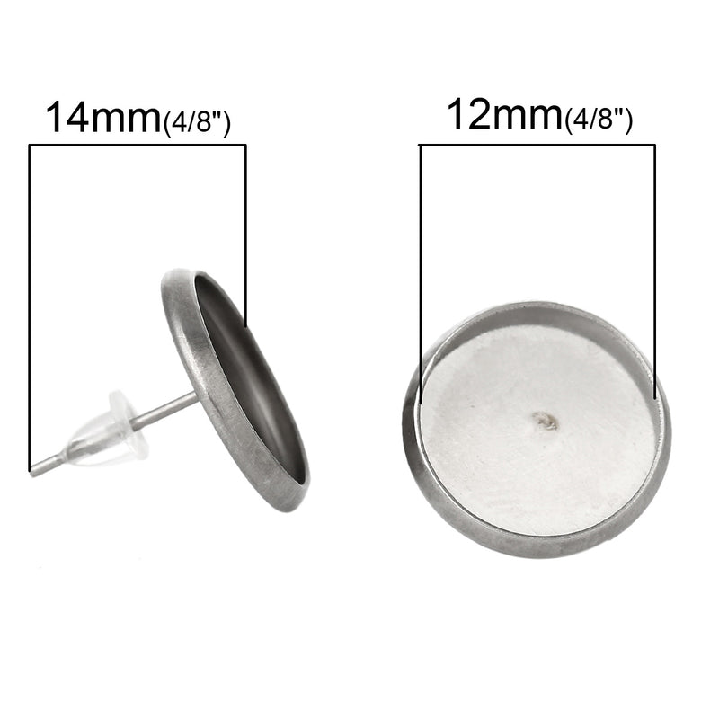 150 (75 pairs) stainless steel cabochon bezel setting earring post components, fits 12mm round inside bezel  fin0365b