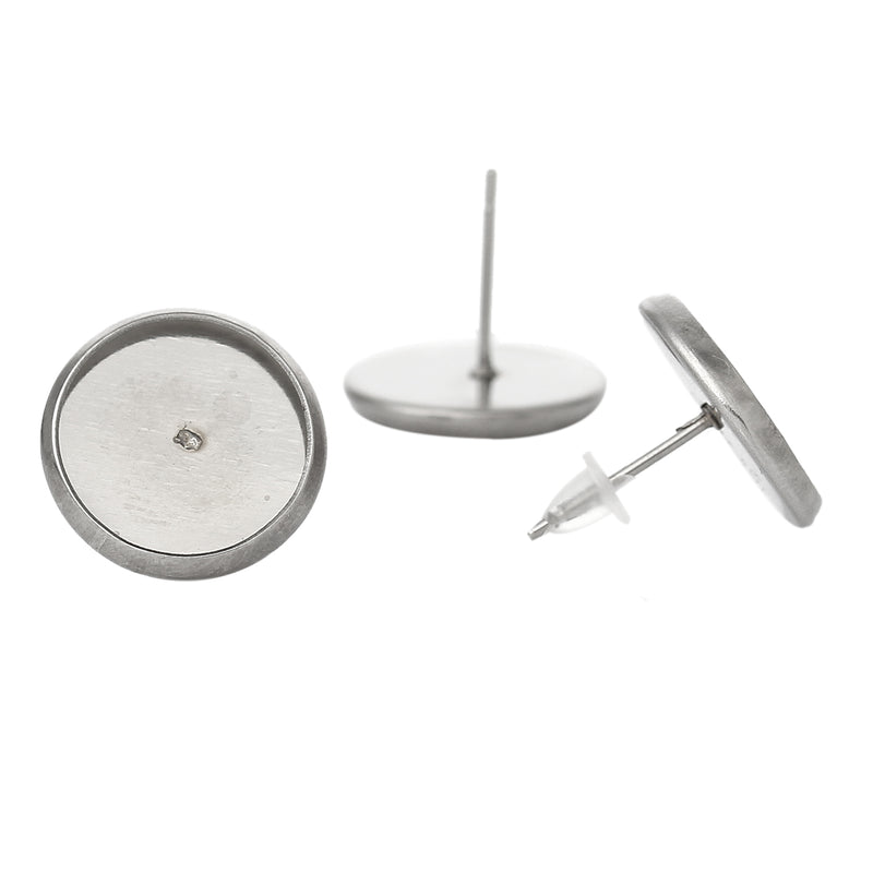 150 (75 pairs) stainless steel cabochon bezel setting earring post components, fits 12mm round inside bezel  fin0365b