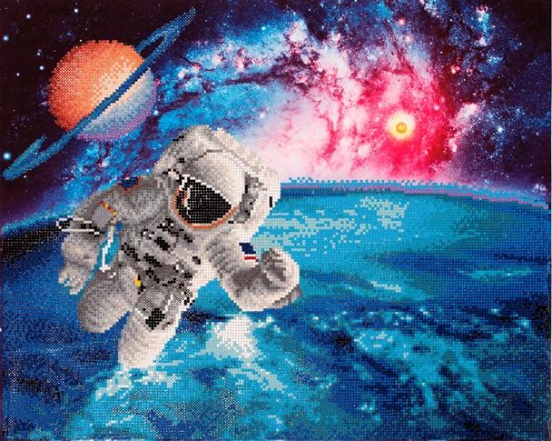 Rhinestone Painting Kit, BEAM ME UP Outer Space Astronaut, Diamond Dotz, Diamond Facet Art, Bling Wall Art 22x18" canvas kit0147