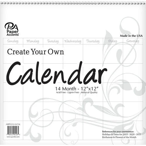 CYO Calendar 12x12 14 Month Blank White pap0116
