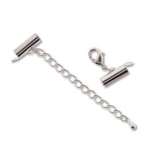 10 Slide Connector Clasps with Extension Chain, Silver Plated, fcl0467