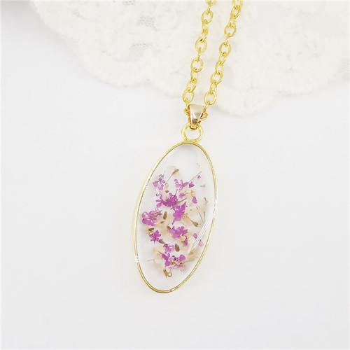 Purple Pressed Flower Necklace, gold plated, 18", jlr0295