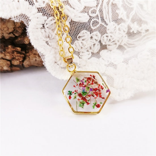 Pressed Flower Necklace, gold plated, 18", jlr0299