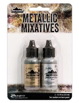 Tim Holtz Metallic Mixatives multi surface ink, Gold and Silver, pnt0065
